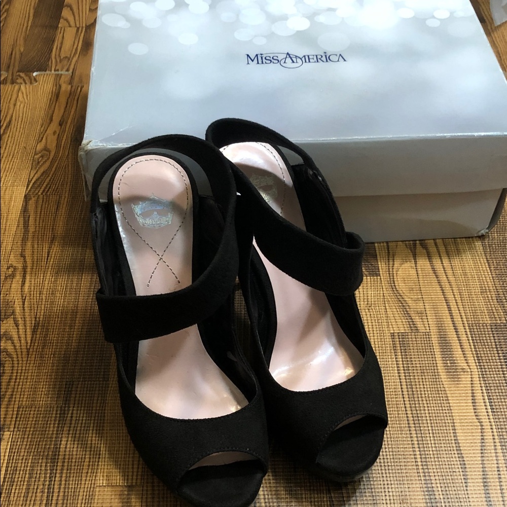 Black Suede Peep-Toe Ankle-Strap Heels Size 6.5